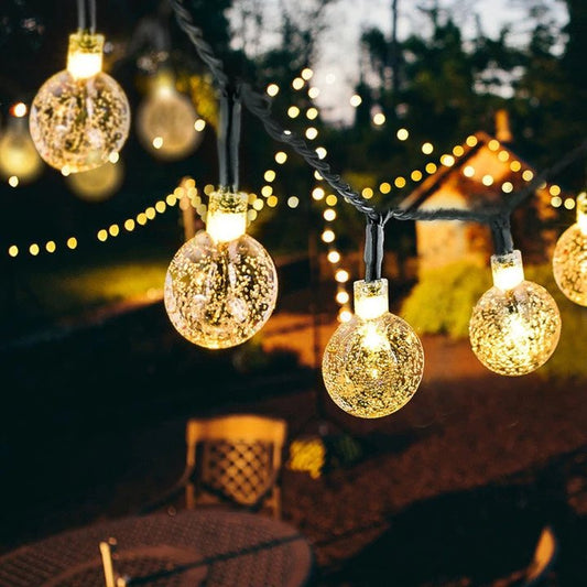 100 LED Solar Powered Crystal Ball Lights – 8 Modes, Warm White